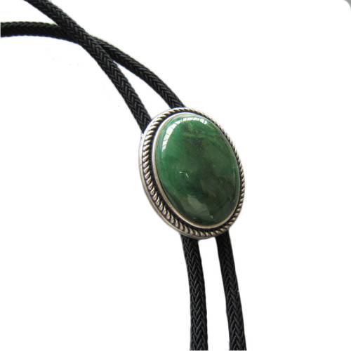 Silver plating inlaid natural green jade polo tie green jade item collar ornaments