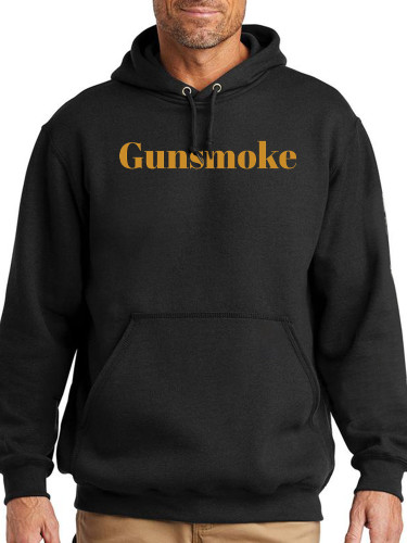 Gunsmoke Slogan Print Hoodie Midwight Over Size 5XL Pocket String Hoodie For Men