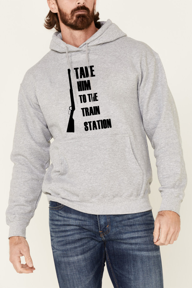 Western style take him to train station rip wheeler inspired pure cutton string hoodies for men