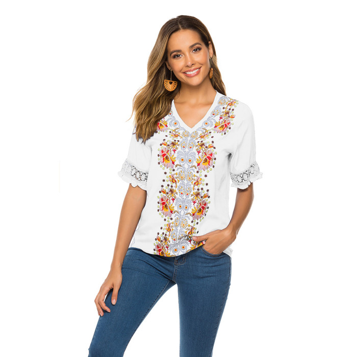 Women's Short Sleeve Embroidery Top Cowgirl Style