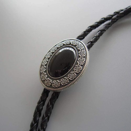 Celtic decorated Polo Tie Obsidian Silver-plated bolotie