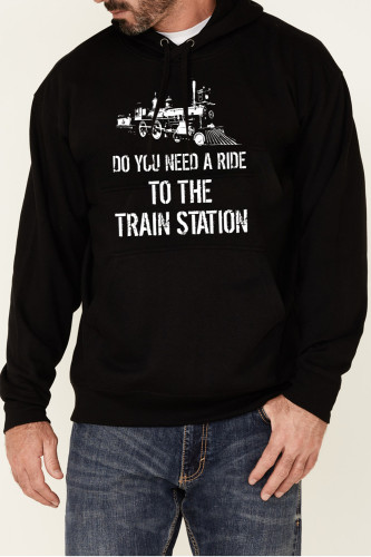Cowboy quotes do you need a ride to the train station pocket string hoodies for men