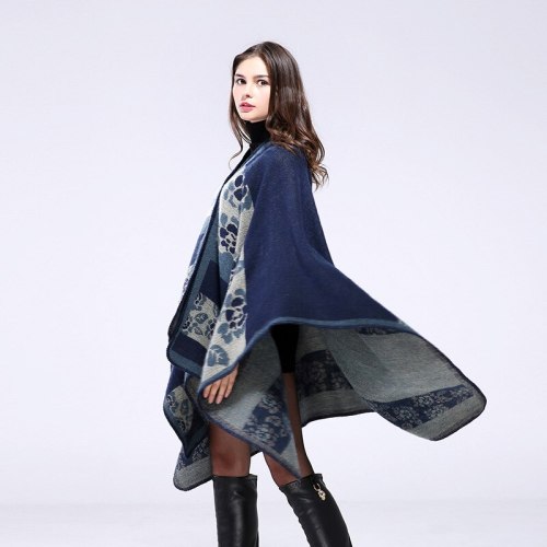 Two-sided Cashmere Imitation Wool Shawl Thickening Warm Womens Scarf Poncho Cape Poncho Blanket Cloak Wrap Shawl Coat Autumn