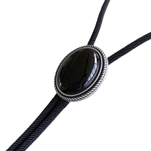 Silver plated inlaid natural obsidian bolo tie item trim wholesale