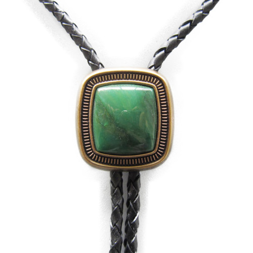 Plated Gold Set Green Jade Polo Tie bolotie《 Ancient Gold Green Jade