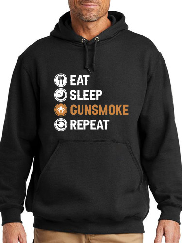 Eat Sleep Gunsmoke Repeat Hoodie Midwight Over Size 5XL Pocket String Hoodie For Men