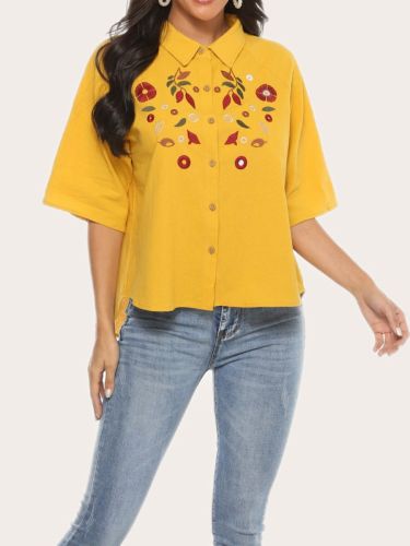 Women's Short Sleeve Top Embroidery Rodeo Style