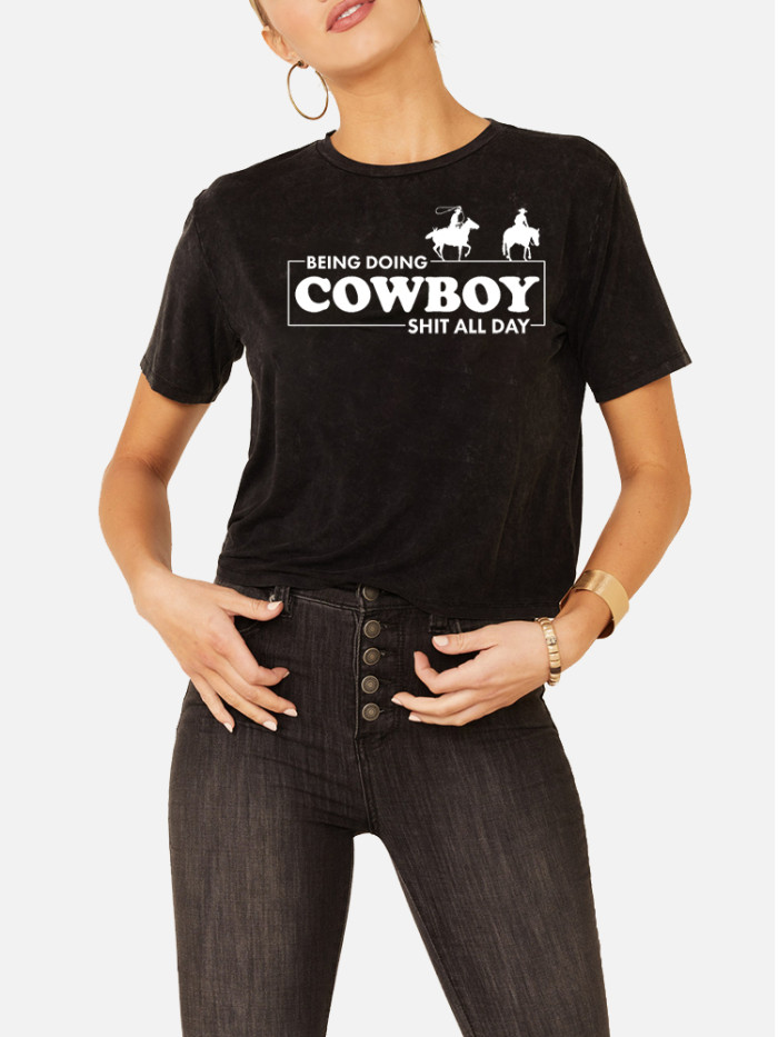 Women's Soft Cotton Being Doing Cowboy Shit All Day Loose Casual Wear Tee With Oversize 5XL