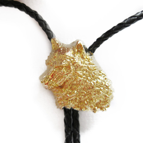 Gold Plated Western Style Polo Tie bolotie《 Golden Wolf Head