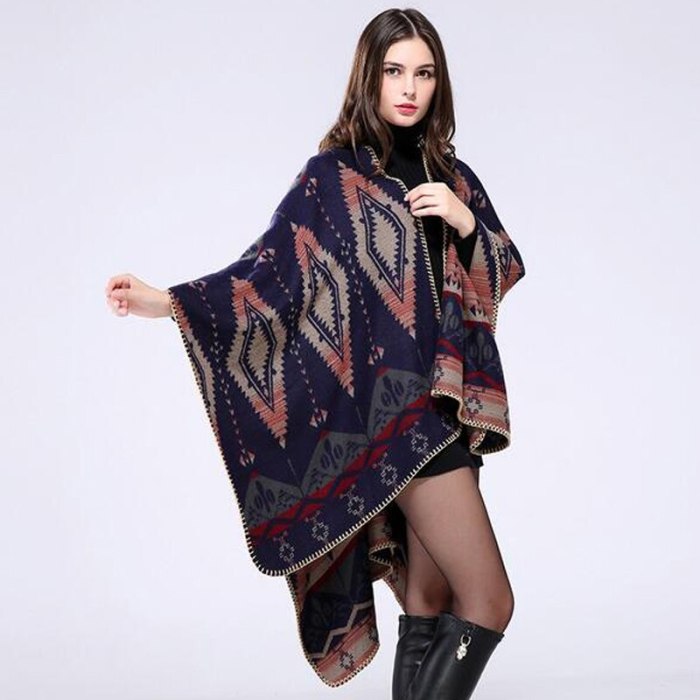 AZTEC Womens Winter Cashmere Reversible Oversized Thicken Plaid Blanket Poncho Cape Shawl Long Cloak Wrap Shawl Coat Tops