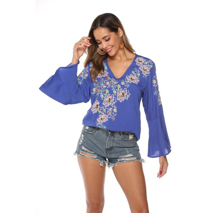 Women's Long Sleeve Embroidery Top Bohemia Style