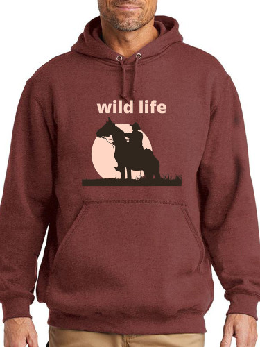Wild Life Hoodie Midwight Over Size 5XL Pocket String Hoodie For Men