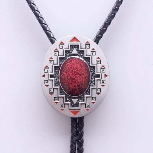 Plated ancient silver western decoration bolo tie《 Southwest Red Treasure 001