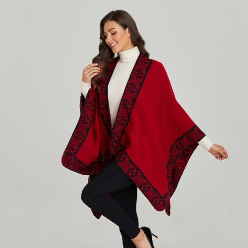 Women Reversible Scarves Vintage Solid Color Cardigan Lady Clothing Fashion Thickening Warm Pashmina Capes Printing In Side