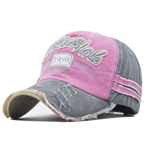Washed baseball cap men's and women's broken edge retro duck tongue cap splicing letter baseball cap