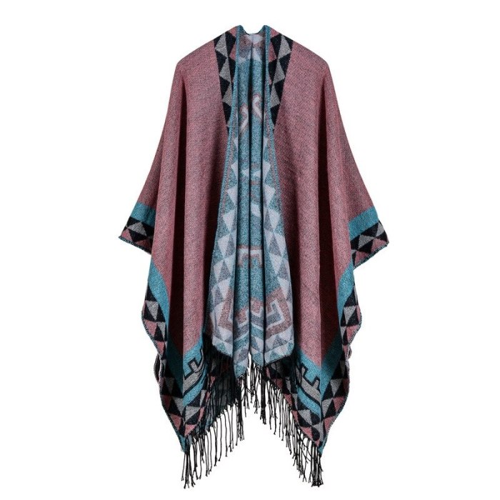 New Two-sided Gradigan Fashion Women's Reversible Cashmere Warm Scarf Diamond Tassel Poncho Cape Wrap Shawl Blanket Cloak Coat