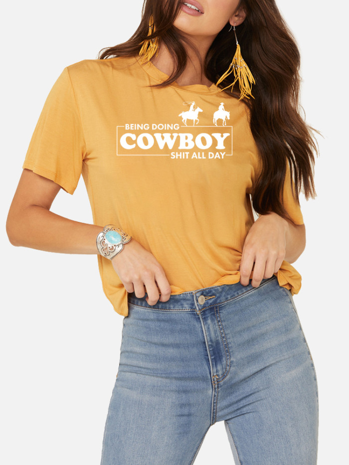 Women's Soft Cotton Being Doing Cowboy Shit All Day Loose Casual Wear Tee With Oversize 5XL