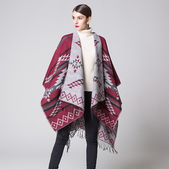 Geometric Split Fork Cape Cloak Women Capes & Ponchos Rhombus Tassel European and American Autumn Winter Folk Wind