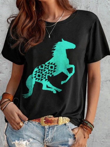 Women's Ethnic Aztec Cactus Graphic Western Style T-Shirt