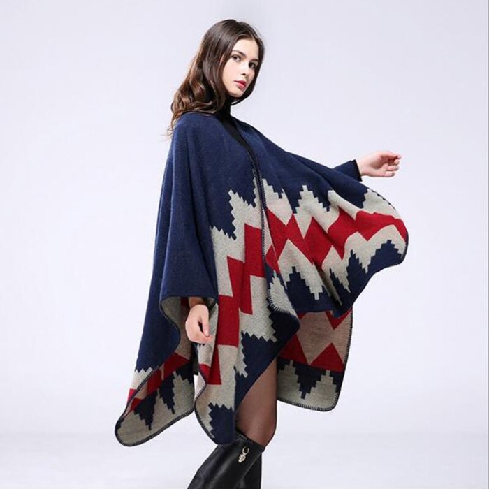 AZTEC Womens Winter Cashmere Reversible Oversized Thicken Plaid Blanket Poncho Cape Shawl Long Cloak Wrap Shawl Coat Tops Red