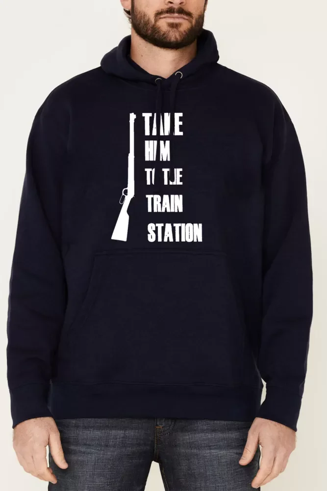 Western style take him to train station rip wheeler inspired pure cutton string hoodies for men