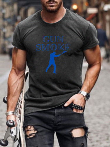 Short Sleeve Gun Smoke Man Holding Gun T-shirt S-5XL for Men
