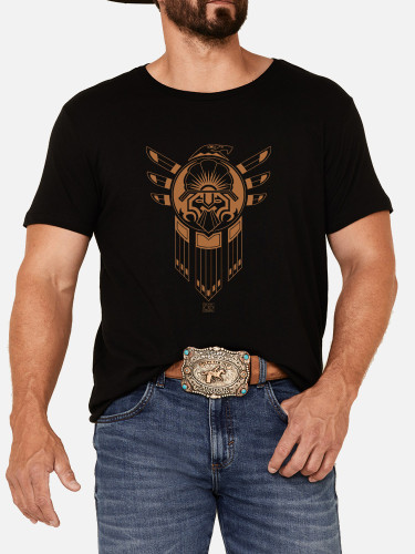 Aztec Native American Feather Indian Pattern Men's Casual Cotton T-Shirt