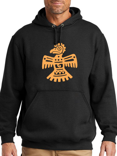 Aztec Tribe Eagle Pattern Men's Long Sleeve Casual Hoodie with Pocket