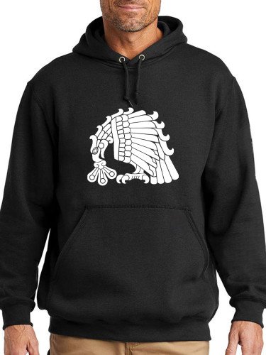 Aztec Native Tribe Eagle Bird Pattern Men's Long Sleeve Casual Hoodie with Pocket