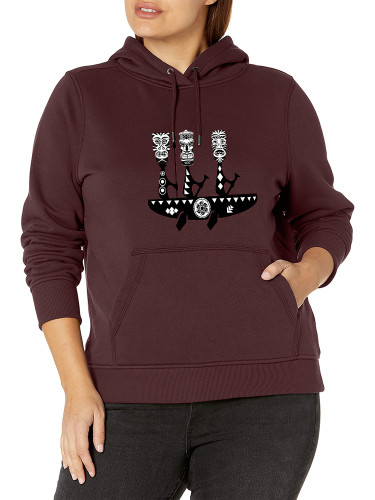 Aztec African Warriors with Boat Pattern Women's Long Sleeve Casual Hoodie with Pocket