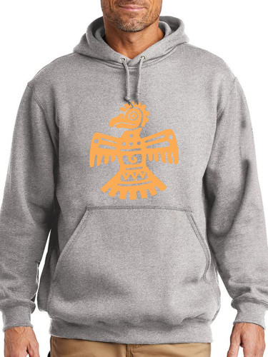 Aztec Tribe Eagle Pattern Men's Long Sleeve Casual Hoodie with Pocket