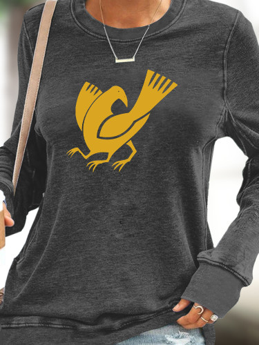 Aztec Bird Pattern Women's Cotton Long Sleeve Crew Neck T-Shirt
