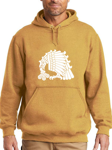 Aztec Native Tribe Eagle Bird Pattern Men's Long Sleeve Casual Hoodie with Pocket