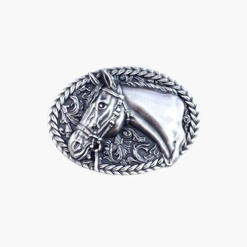 Silver Plated Western Classic Belt Buckle Olive Leaf Horse Head
