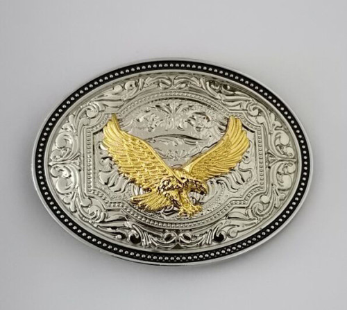 Big Cowboy Belt Buckles Zinc Alloy Bull-Headed & Eagle With Silver Flower Pattern Size 10.0X7.3Cm
