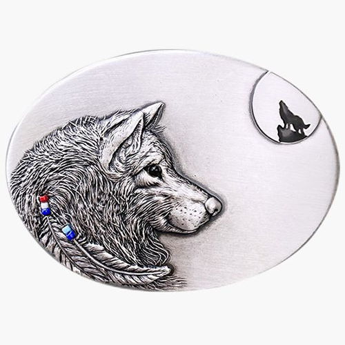 Silver Plated Embossed Wolf Head Belt Buckle Indian.Wolf Wholesale