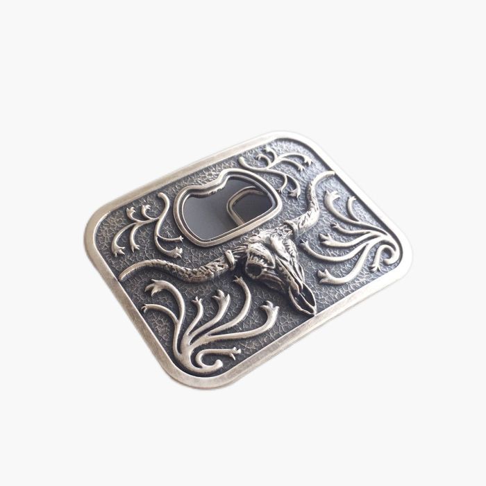 Classic Silver Plated Bottle Opener Western Belt Button Western Bull Skull Can Be Opened Size : 95 * 72mm