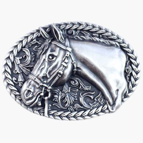 Silver Plated Western Classic Belt Buckle Olive Leaf Horse Head