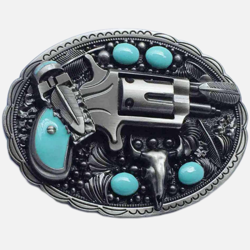 Western Belt Buckles Zinc Alloy Gun Shape With Turquoise Size 9.0X7.2Cm