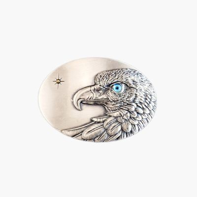 Silver Plated Embossed Eagle Head Belt Buckle Sun With Eagle