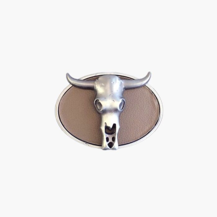 Western Cowboy Bull Head Belt Buckle Cow Skull Stick Leather Belt Buckle