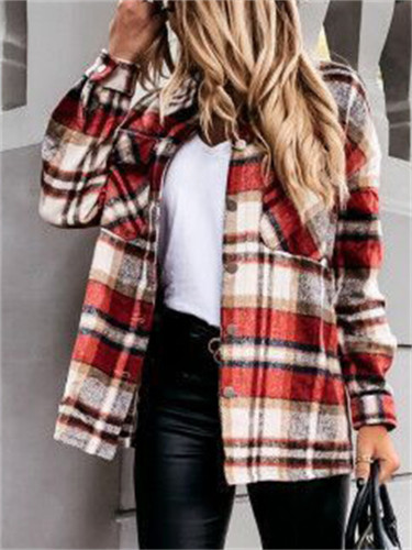 Fashion Plaid Charming Long Sleeve Breast Pocket Loose Shaket Shirt Jacket