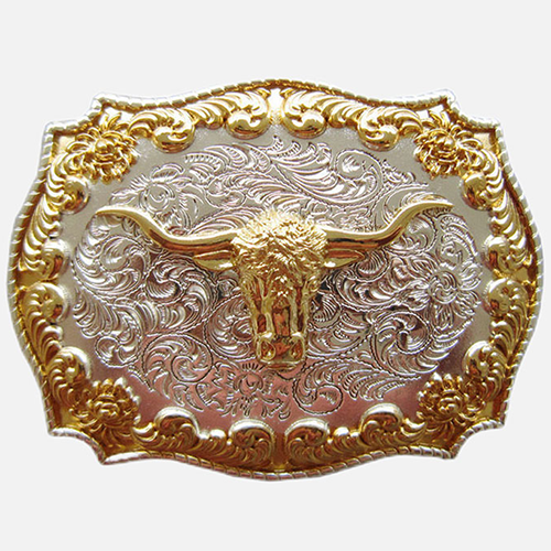 Western Cowboy Buckle Bull Head Belt Buckle with Classic Pattern Bottom