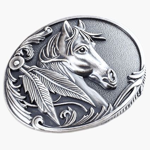 Silver Plated Classic Western Style Belt Buctton Horse Head Styling Horse-Looking Back