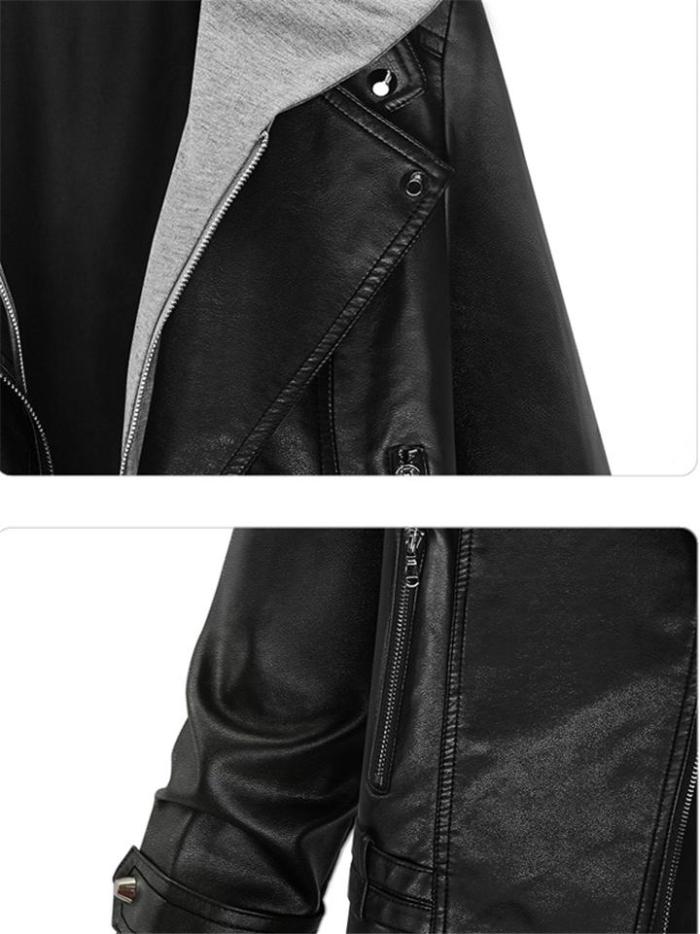Premium Quality Stylish Long Sleeve Front Zip Fastening Hooded Cropped Leather Coat