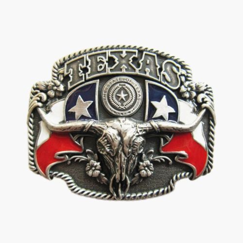 Silverplated Texas Themed Belt Buckle Bull Skull Cowboy Belt Buckle