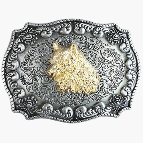 Western Cowboy Classic Belt Button Plated Golden Wolf First Large Size Belt Buckle