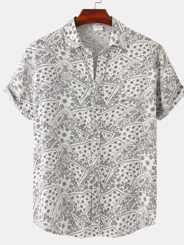 Mens Paisley Floral Print Shirt Short Sleeve Hawaiian Shirts Button Down Beach Shirts