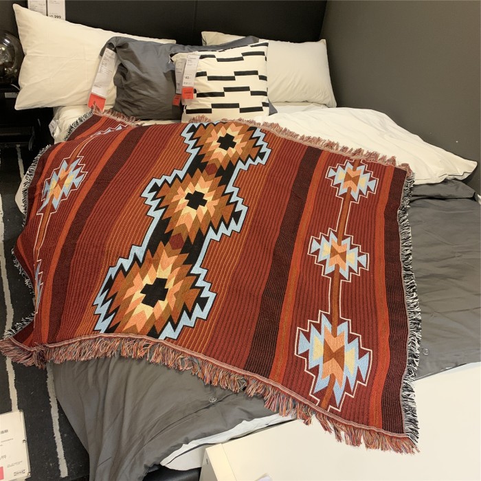 Southwest Aztec Navajo Blankets and Throws Tassel Boho Throw Blanket Indian Aztec Blanket for All Seasons,Bed Couch/Sofa/Chair/Camping/Hiking