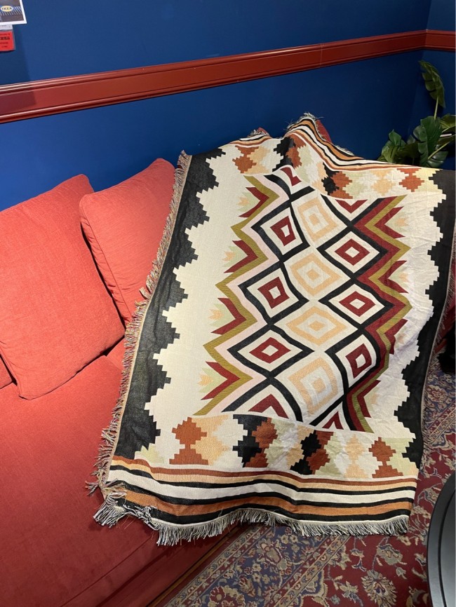 Bohemian Southwest Native American Indian Tribal Moroccan Aztec Blanket Throw Cover for Couch,Sofa,Chair,loveseat,Bed,Recliner,Window, Camping Decorative Tassel